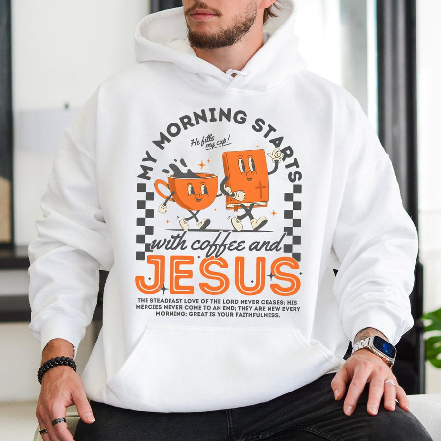 Coffee and Jesus Hoodie | Retro Christian Graphic Apparel | Premium Soft Cotton Blend | Religious Gift for Women and Men