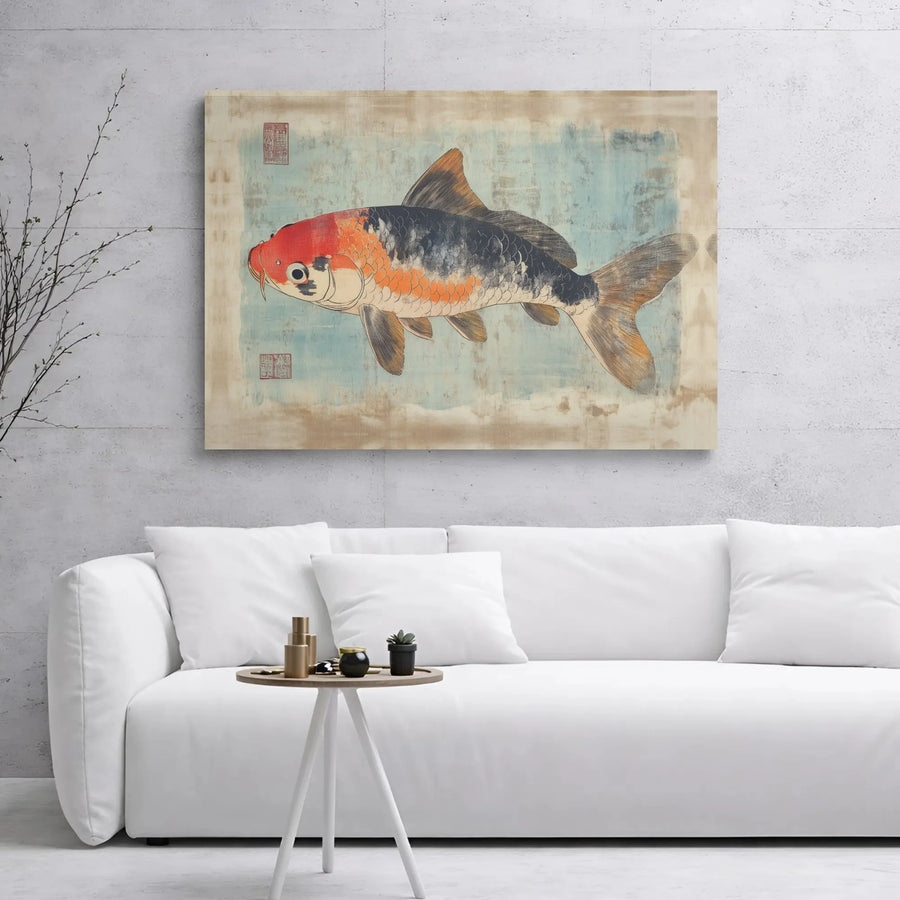 Koi Fish Wall Art Canvas | Japanese Ukiyo-e Inspired Print | Gallery Wrapped Premium Material | Zen Home Decor Gift for Living Room