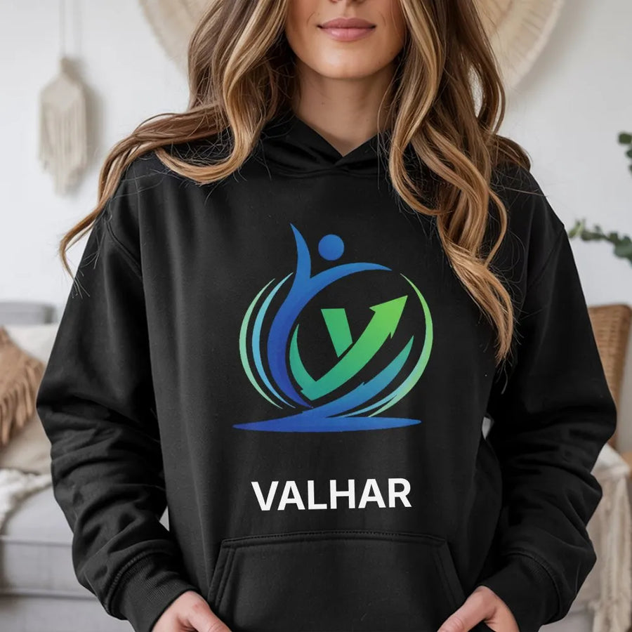 Valhar Abstract Hoodie | Minimalist Geometric V Logo Graphic | Soft Cotton Blend | Unisex Premium Streetwear Gift