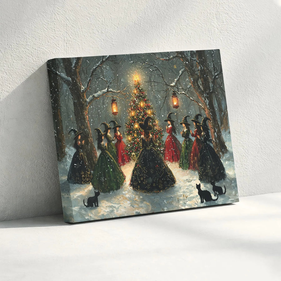 Witches Christmas Tree Canvas Art | Snowy Forest Holiday Wall Decor | Gallery Quality Premium Print | Gothic Witchy Gift for Her