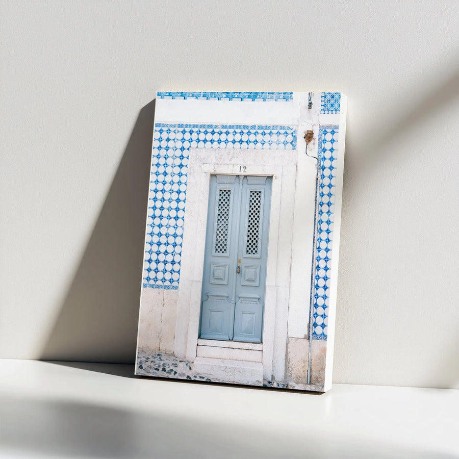 Portuguese Tile Canvas Wall Art | Lisbon Blue Door Photo | Premium 1.25" Thick Gallery Wrap | Travel Inspired Home Decor Gift