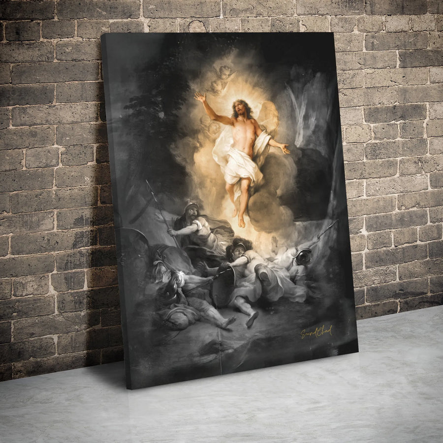 Tableau sur toile de la résurrection de Jésus | Style peinture à l'huile religieuse chrétienne spectaculaire | Toile galerie premium de 1,25" d'épaisseur | Cadeau de Pâques pour la décoration intérieure