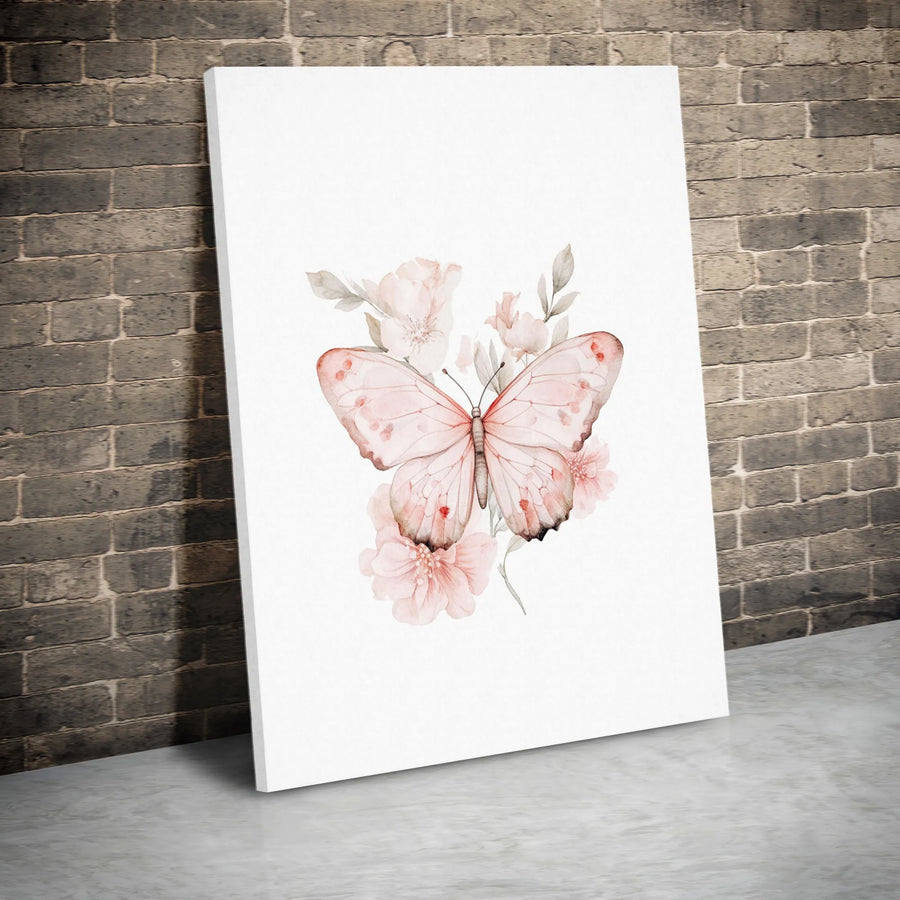 Pink Butterfly Canvas Wall Art | Watercolor Floral Print | 1.25 Inch Premium Gallery Wrap | Modern Home Decor Gift