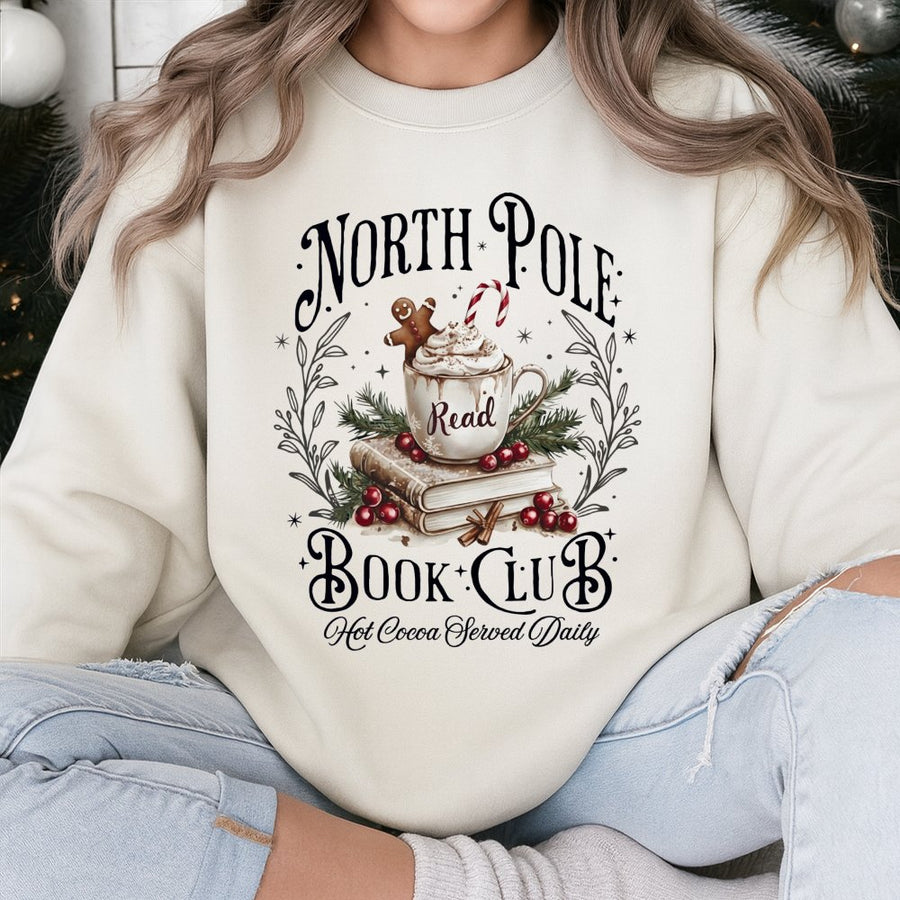 North Pole Book Club Sweatshirt | Christmas Book Lover Graphic Design | Premium Cotton Blend | Cozy Holiday Gift for Readers