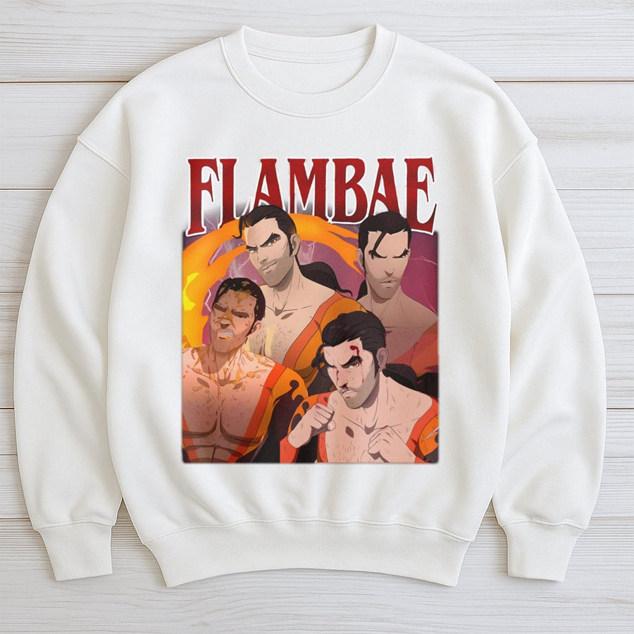 Flambae Anime Sweatshirt | 90s Vintage Style Graphic Tee | Premium Cotton Blend Fleece | Gamer Gift For Men And Women