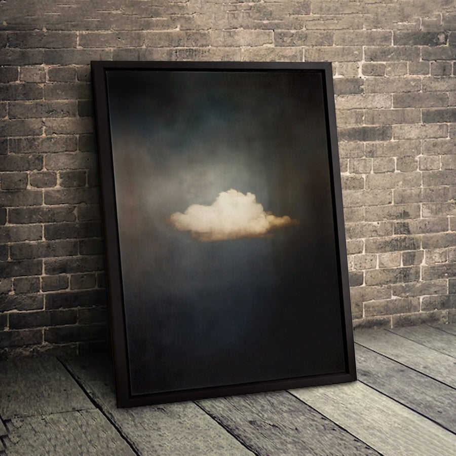 Solitary Cloud Wall Art | Moody Dark Sky Landscape | Premium 1.25" Gallery Wrapped Canvas | Minimalist Home Decor Gift