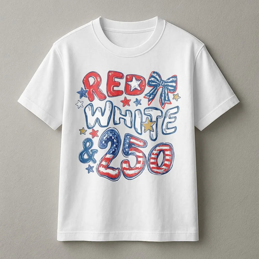 250th Anniversary T-Shirt | Red White and 250 USA Flag Graphic | Soft Cotton Blend | Fourth of July Patriotic Gift for Men Women