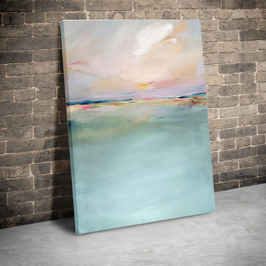 Abstract Seascape Vertical Canvas | Modern Pastel Coastal Painting | Premium Thick Gallery Wrap Art | Living Room & Bedroom Wall Decor