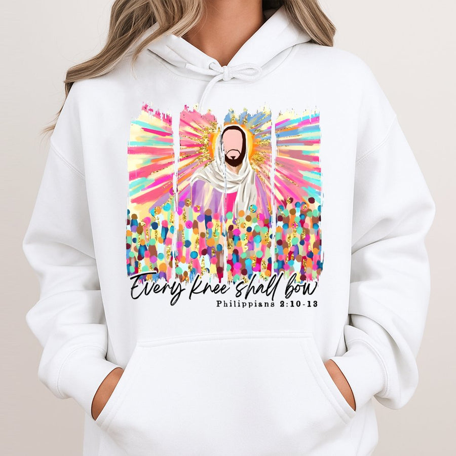 Every Knee Shall Bow Hoodie | Religious Bible Verse Christian Graphic | Premium Soft Cotton Blend | Faith-Inspired Gift for Men and Women