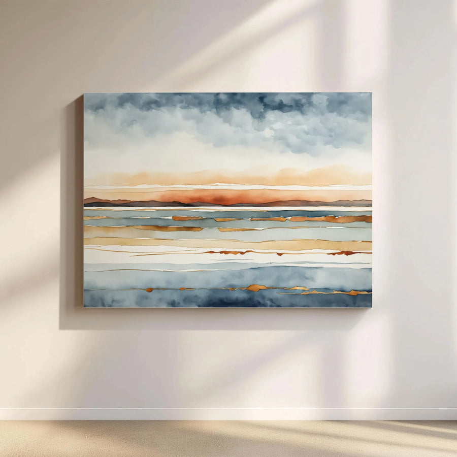 Abstract Seascape Canvas Print | Calm Ocean Horizon Watercolor Art | Premium Gallery Wrapped Canvas | Modern Home Decor Gift