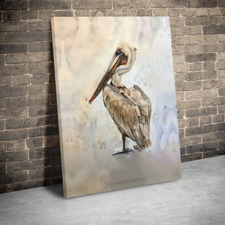 Pelican Canvas Wall Art | Watercolor Bird Illustration | Premium Gallery Wrapped Canvas | Coastal Home Decor Gift for Bird Lovers