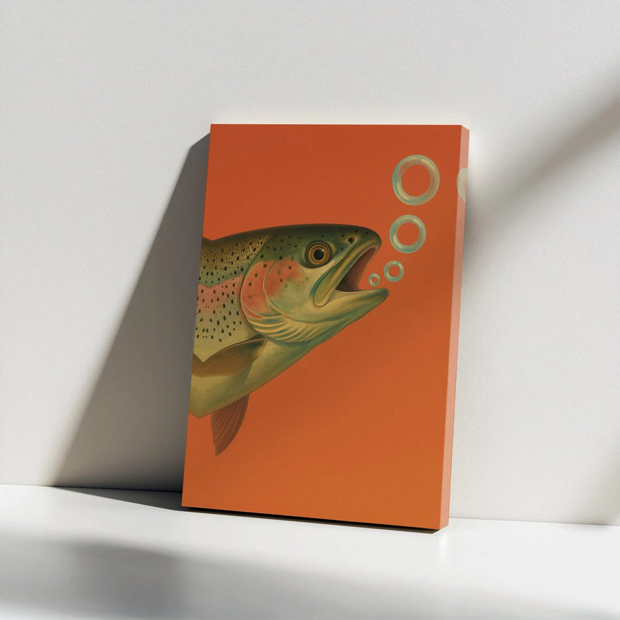 Rainbow Trout Canvas Art | Vintage Fish Illustration with Bubbles | Premium Gallery Wrap Wall Decor | Unique Gift for Fisherman & Anglers