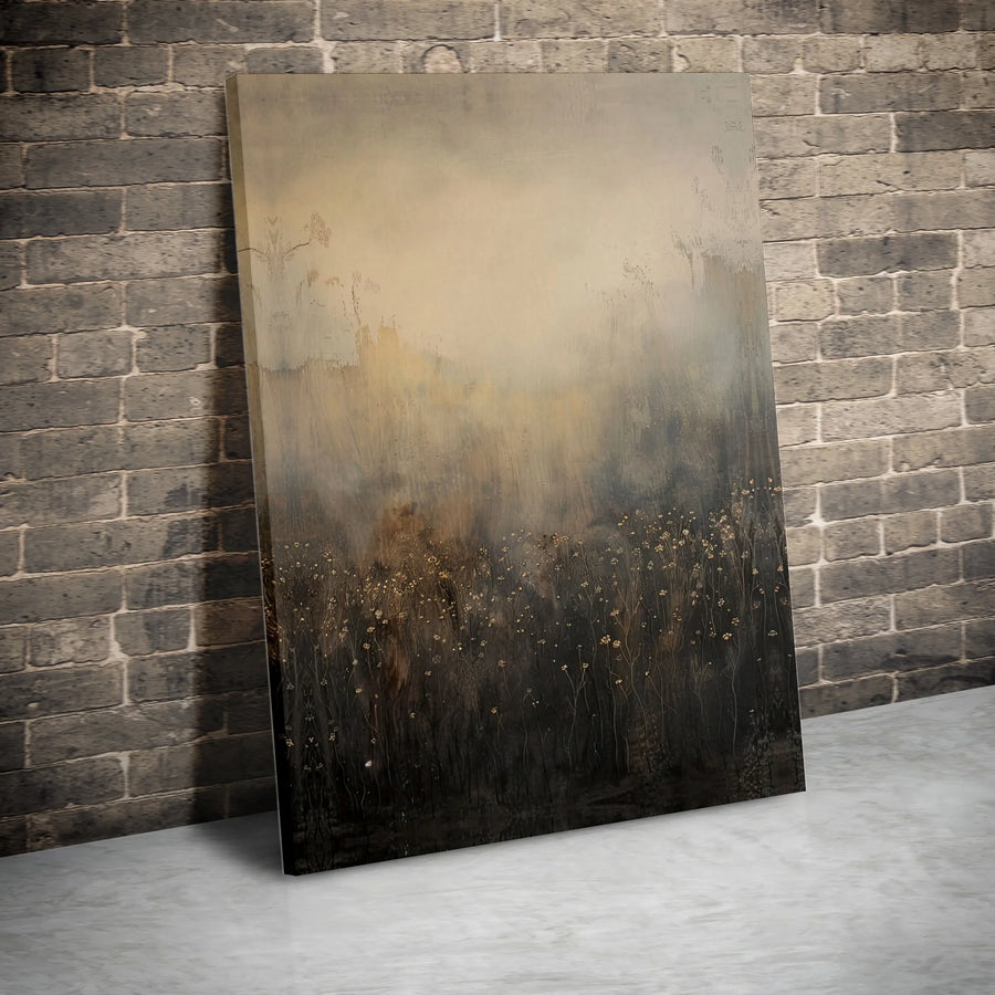 Moody Wildflower Field Wall Art | Abstract Gold Accent Landscape Print | Premium Gallery Wrapped Canvas | Modern Home Decor Gift