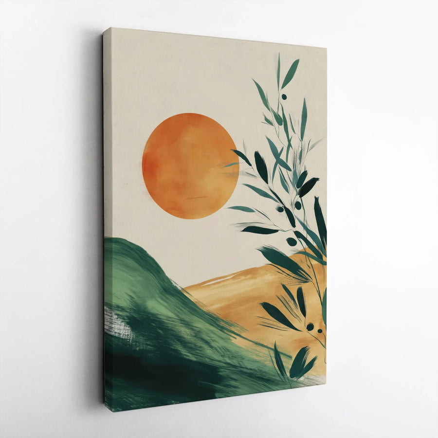 Abstract Sun Vertical Canvas | Minimalist Botanical Landscape Art | Premium Thick Gallery Wrap Print | Modern Home Decor Gift