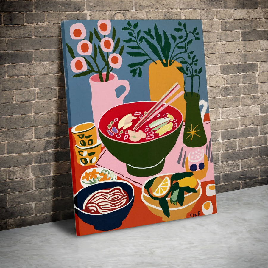 Colorful Ramen Noodle Soup Wall Art | Modern Still Life Kitchen Decor | Premium 1.25" Gallery Wrapped Canvas | Foodie Gift for Home Office