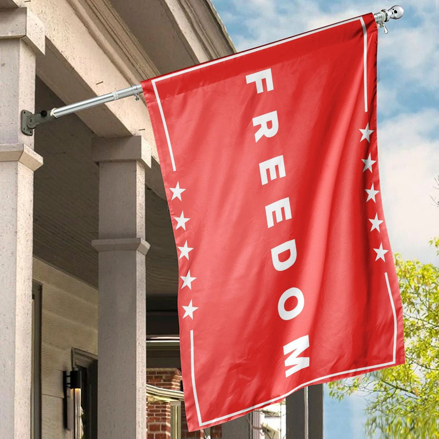 Freedom House Flag | Patriotic Red And White Star Banner | Durable Weather-Resistant Polyester | Outdoor Garden Decor Gift For Liberty Lovers