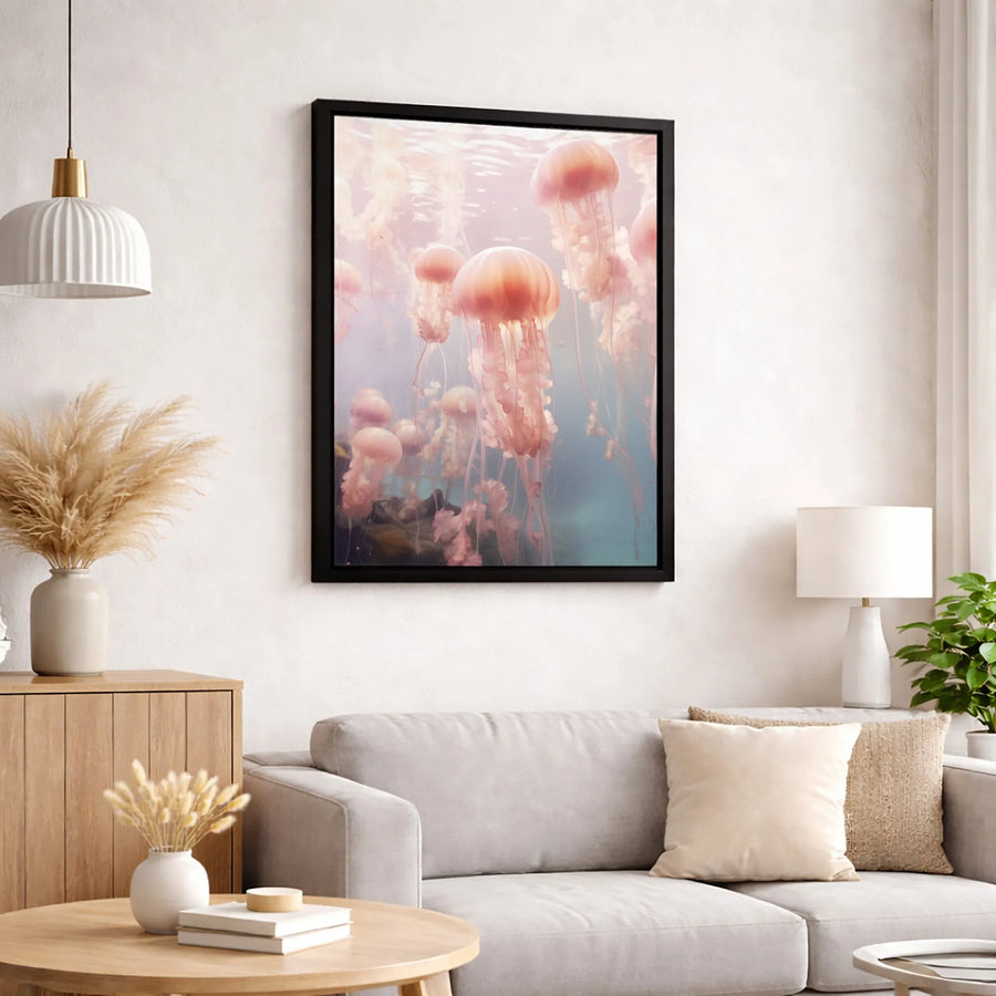 Pink Jellyfish Wall Art | Ethereal Ocean Marine Life Print | Premium Gallery Wrapped Canvas | Coastal Bathroom Or Bedroom Decor