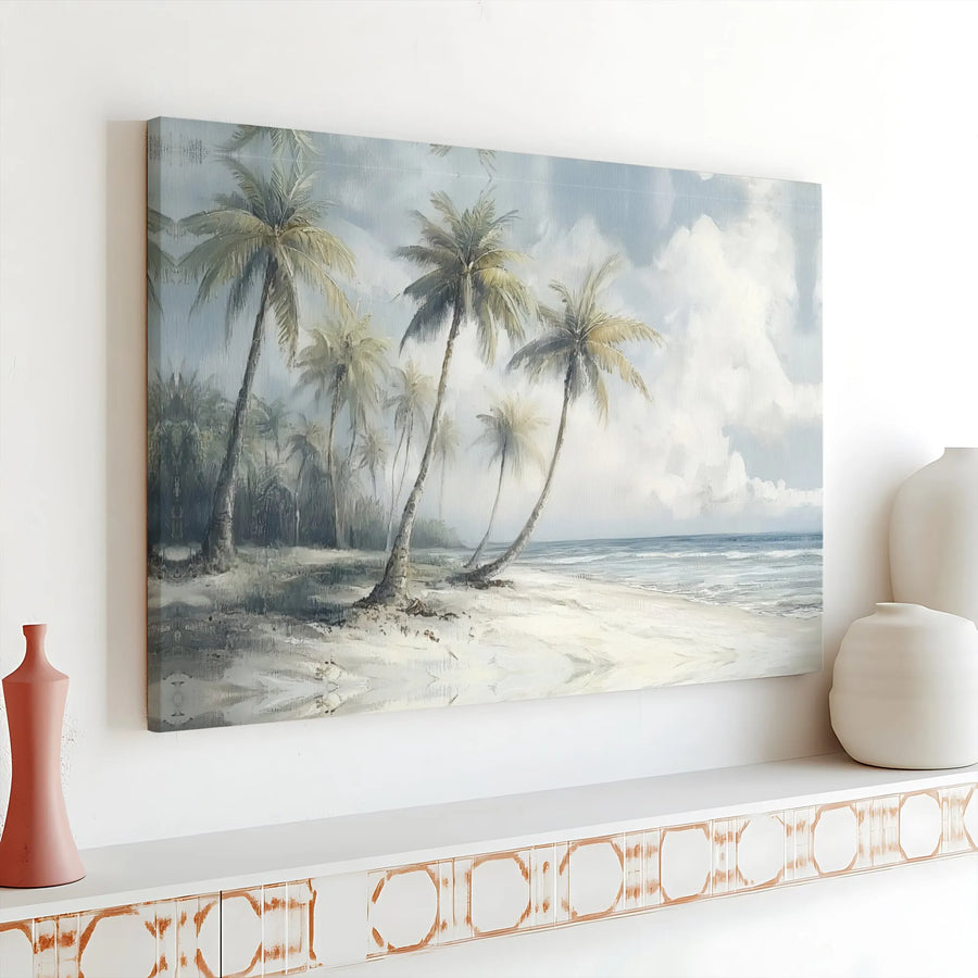 Tropical Beach Canvas Wall Art | Serene Palm Tree Seascape | Premium Gallery-Wrapped Print | Coastal Decor for Home and Office