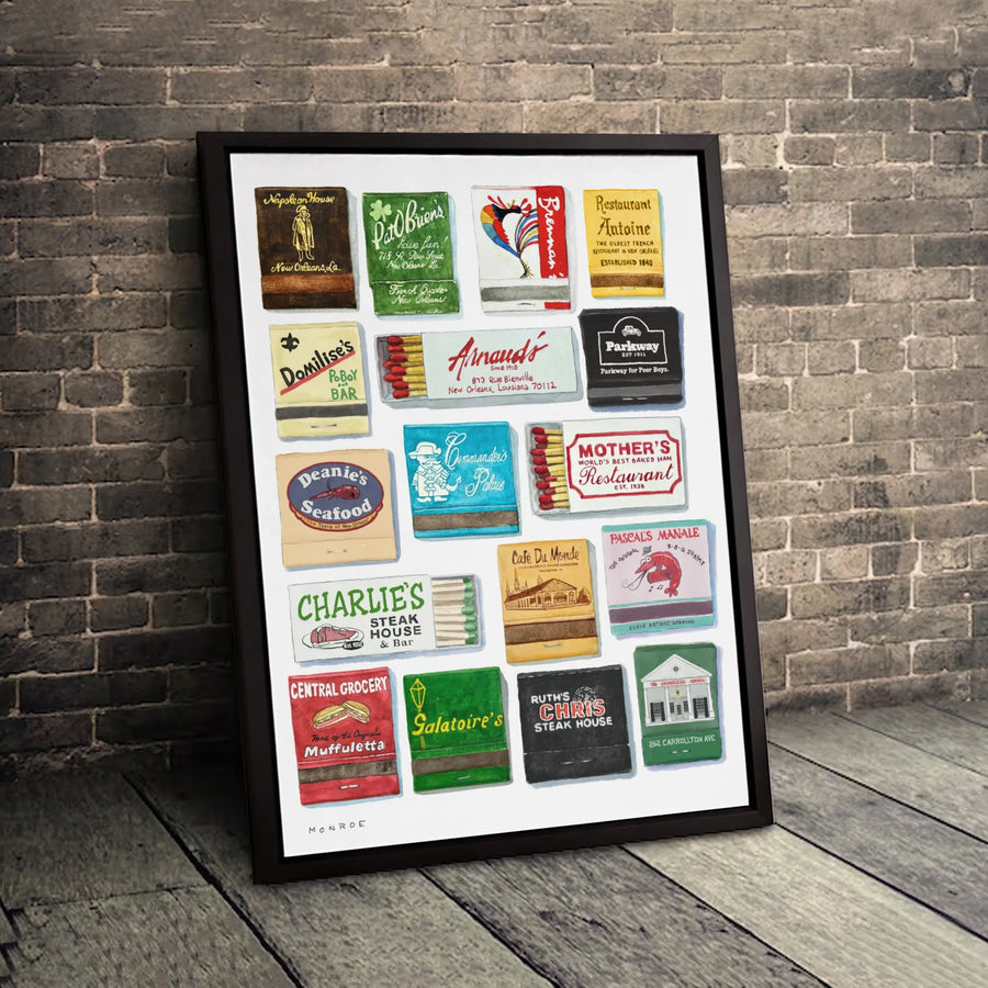 New Orleans Wall Art | Vintage Restaurant Matchbook Collection Print | Premium Gallery Wrapped Canvas | NOLA Souvenir Travel Gift For Foodies