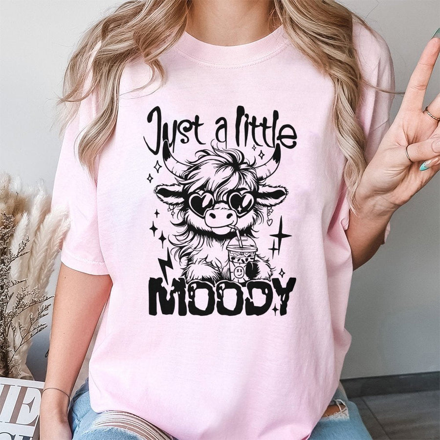 Highland Cow T-Shirt | Just A Little Moody Aesthetic Graphic | Premium Soft Cotton Unisex Tee | Funny Farm Animal Gift For Cow Lovers