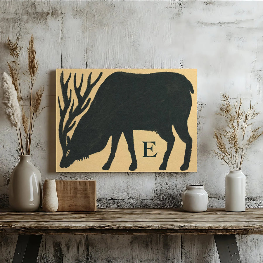 Black Elk Silhouette Wall Art | Minimalist Woodland Animal Canvas | Premium Gallery-Wrapped Print | Nature Inspired Modern Home Decor