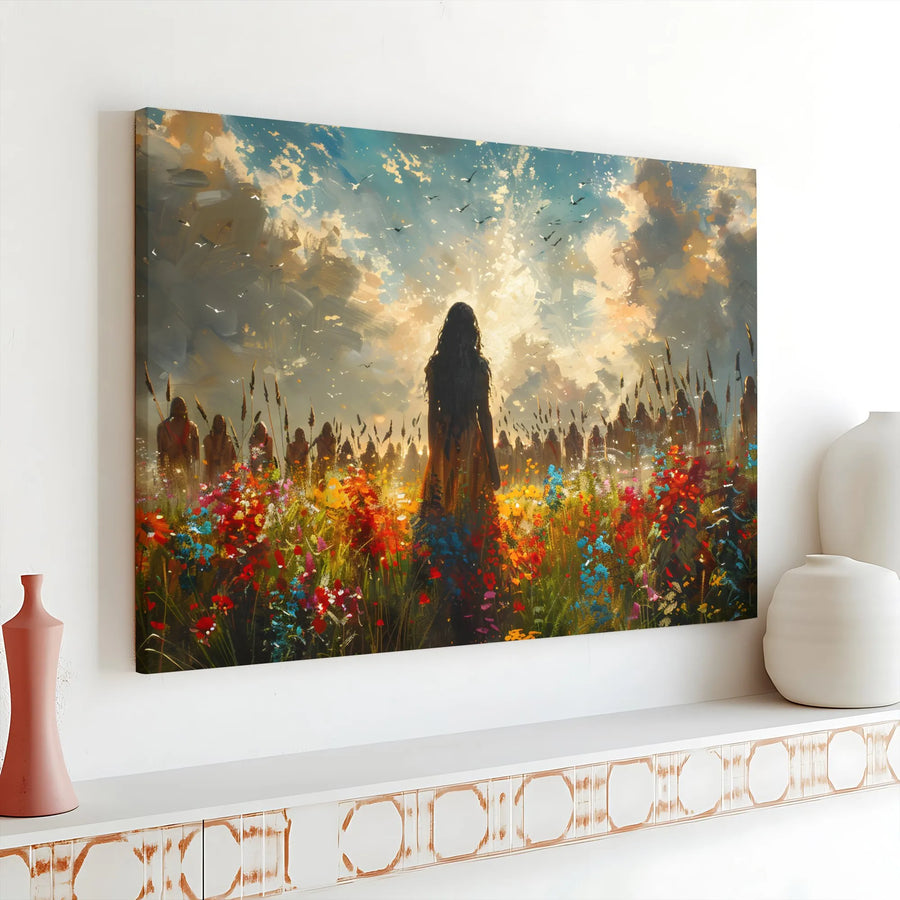 Woman in Wildflower Field Canvas Art | Vibrant Impressionist Landscape Painting | Gallery Quality 1.25" Canvas | Spiritual Home Decor Gift