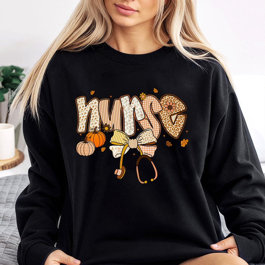 Nurse Pumpkin Sweatshirt | Fall Aesthetic Stethoscope Design | Cotton Blend Crewneck | Cute Autumn Nursing School Gift For Women