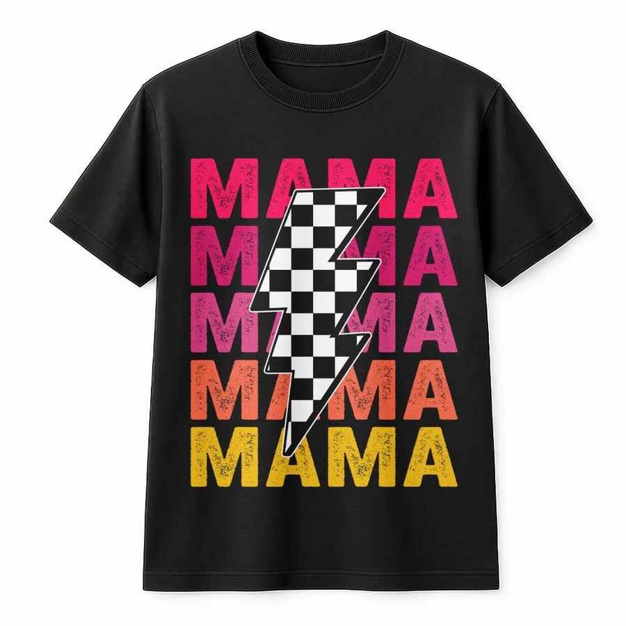 Mama T-Shirt | Checkered Lightning Bolt Retro Design | Premium Soft Cotton Graphic Tee | Trendy Mom Gift for Mother's Day 2026