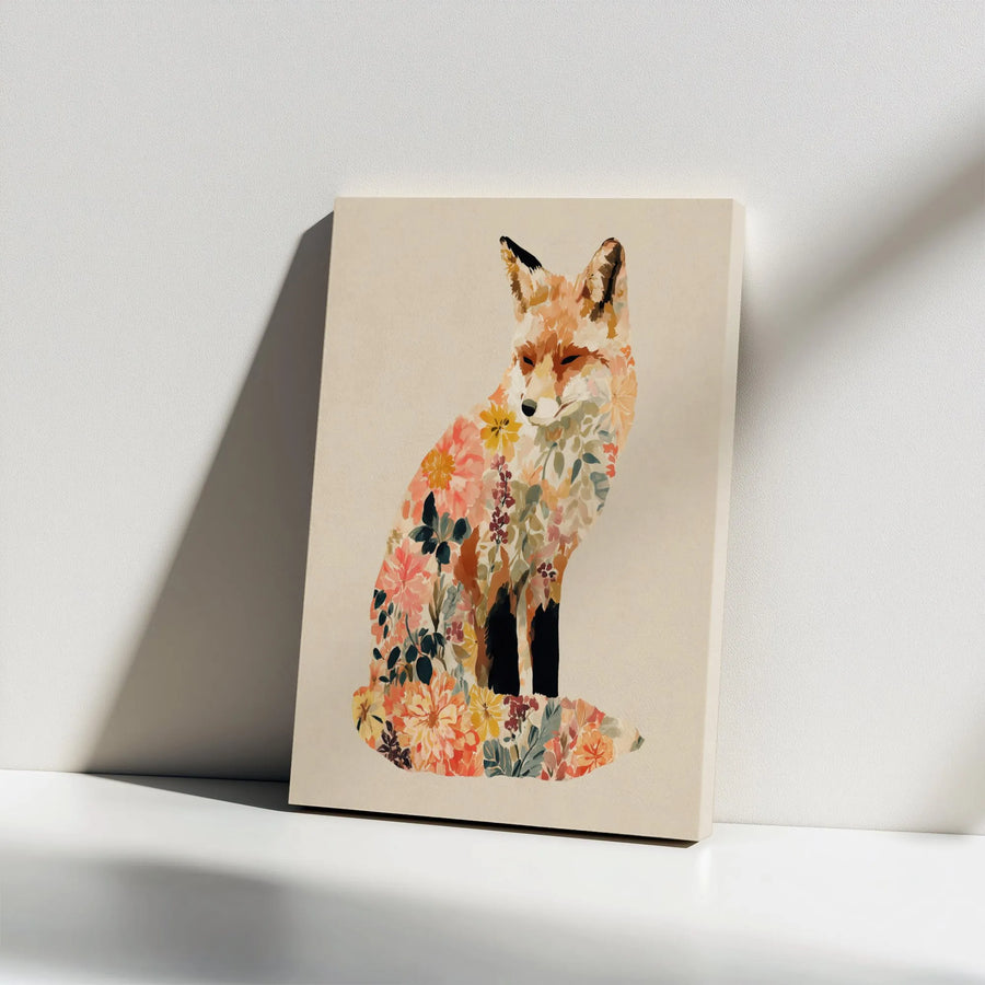 Floral Fox Canvas Wall Art | Botanical Wildlife Illustration | Premium Thick Gallery Wrap | Modern Rustic Home Decor Gift