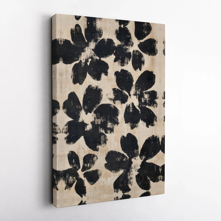 Abstract Black Floral Canvas Wall Art | Minimalist Botanical Print | Premium Gallery Wrap Decor | Modern Neutral Home Interior Gift