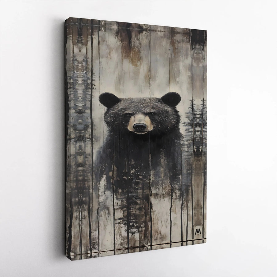 Black Bear Canvas Wall Art | Rustic Woodland Painting Print | Premium Gallery Wrapped Canvas | Modern Cabin & Lodge Decor Gift