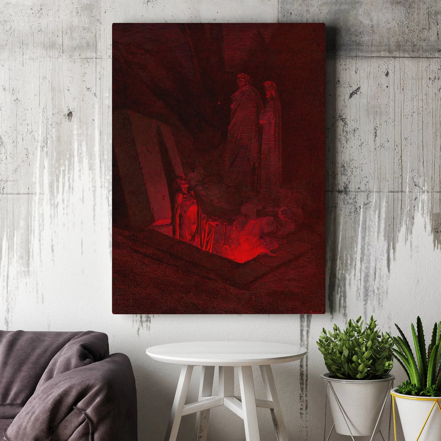 Gustave Doré Dante's Inferno Canvas Wall Art | Dark Academia Red Gothic Engraving | Premium Gallery Wrap Print | Literary Gift for Dark Decor Lovers