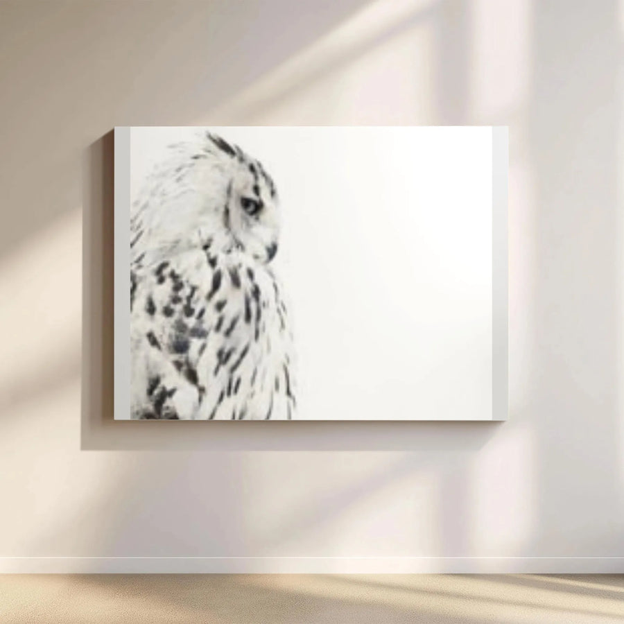 Snowy Owl Canvas Wall Art | Minimalist Black and White Bird Portrait | Premium Gallery Wrap | Modern Home & Office Decor Gift