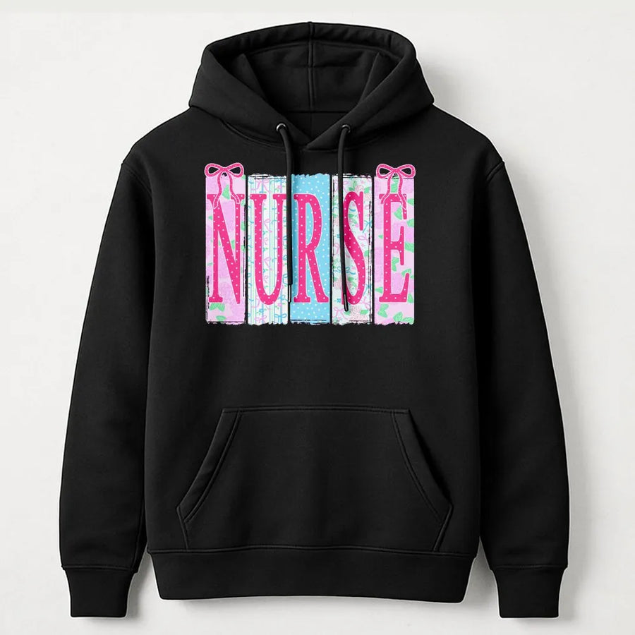 Coquette Nurse Hoodie | Ditsy Floral & Bow Pattern Pullover | Soft Cotton Blend | Premium Gift for RN, NICU Nurse, Nursing Student