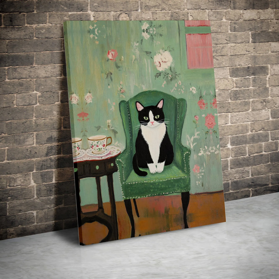 Tuxedo Cat Wall Art | Whimsical Floral Garden Aesthetic | Premium 1.25-Inch Gallery Canvas | Unique Cat Lover Gift Idea