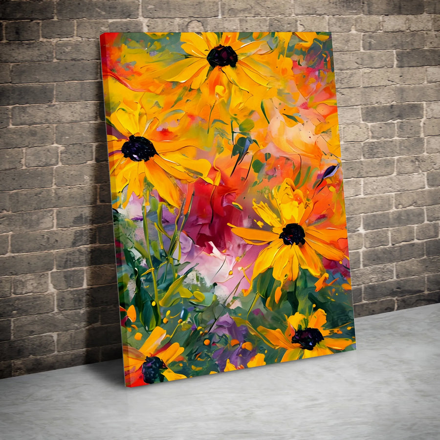 Black Eyed Susan Canvas Print | Vibrant Abstract Floral Painting | Thick Gallery Wrap Canvas | Modern Botanical Wall Decor Gift