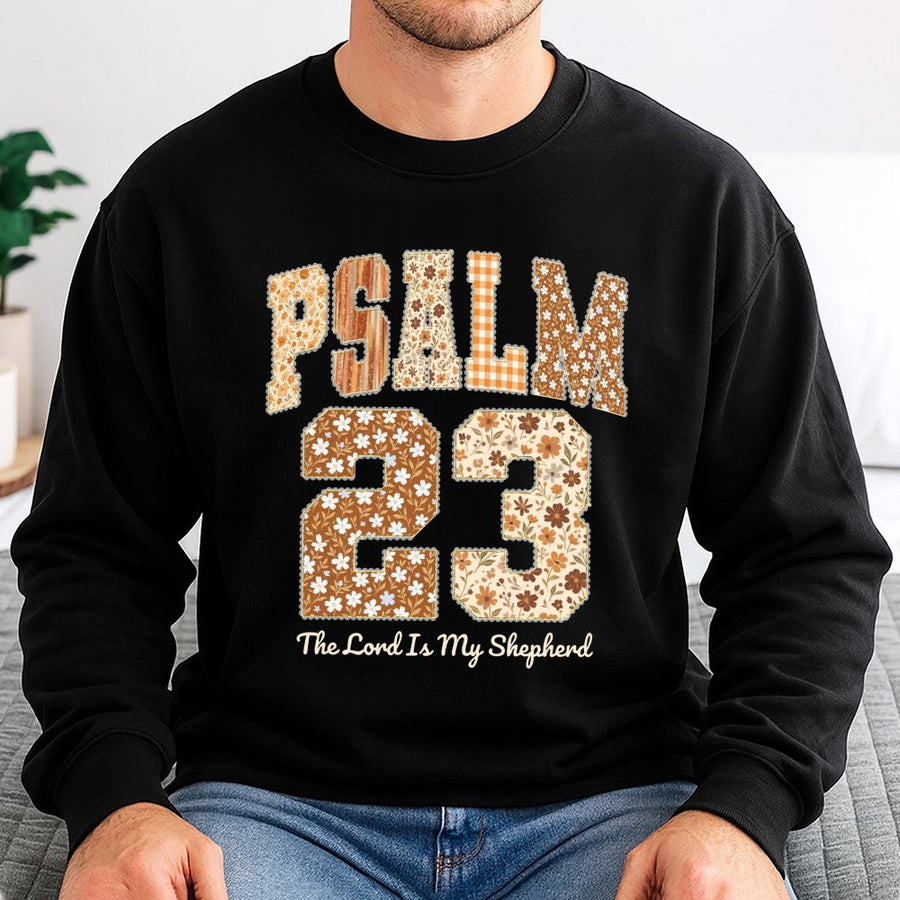 Psalm 23 Sweatshirt | Floral Bible Verse Faith Graphic | Premium Cotton Blend Crewneck | Christian Gift for Women and Men
