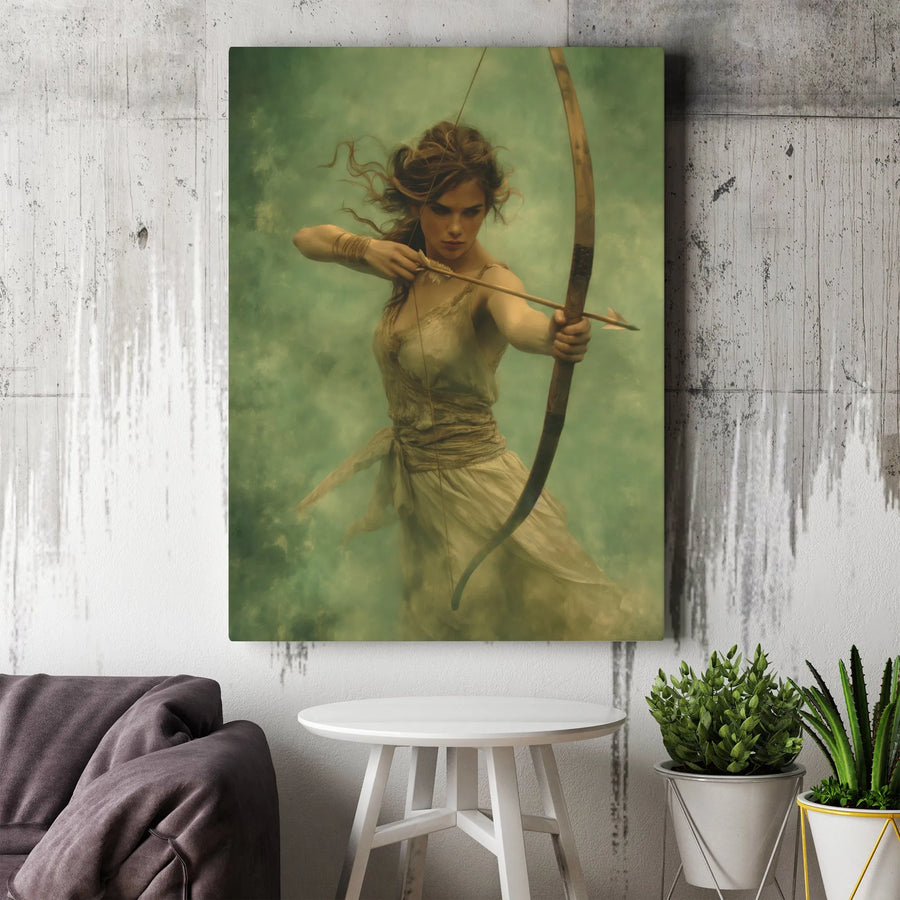 Female Archer Canvas Wall Art | Mythical Huntress Fantasy Portrait | Premium Gallery Wrapped Canvas | Gift for Gamers & Fantasy Art Lovers