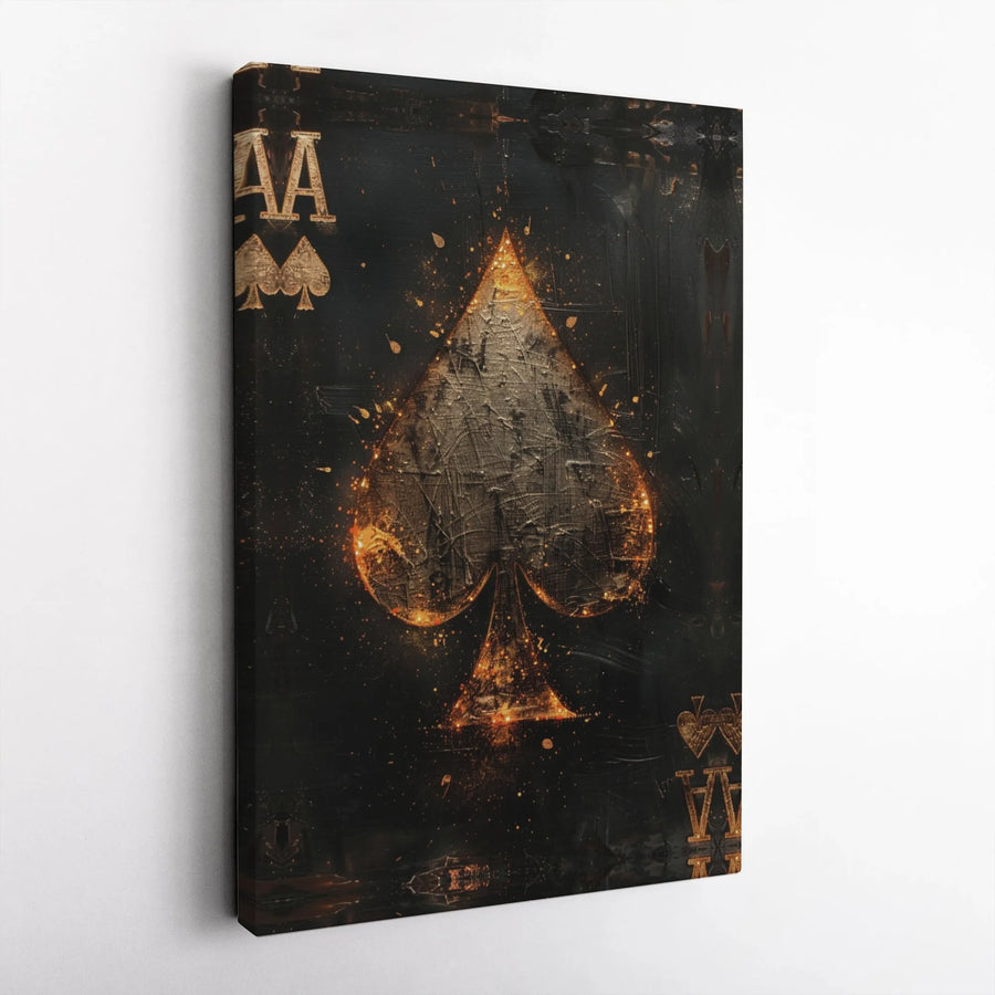 Ace of Spades Vertical Canvas Wall Art | Dark Grunge Playing Card Design with Gold Glow | Premium 1.25" Gallery Wrap | Cool Poker Room Decor, Man Cave Gift