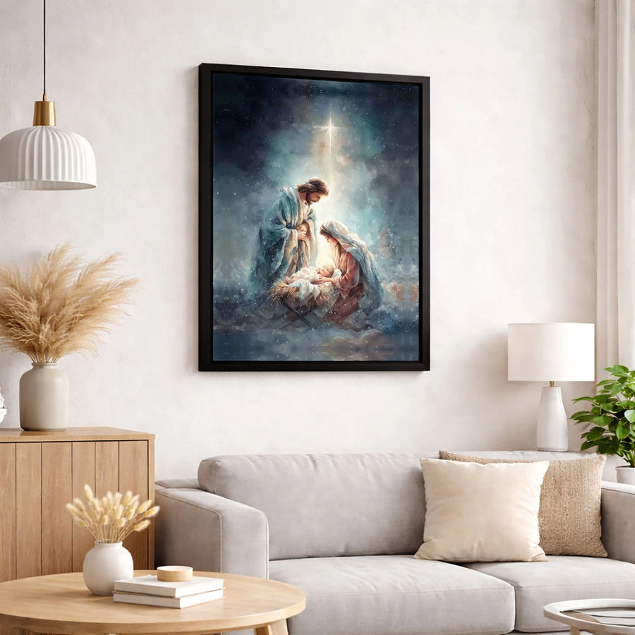 Nativity Scene Canvas Print | Holy Family Watercolor Wall Art | Premium 1.25-Inch Gallery Wrap | Religious Christmas Home Decor Gift