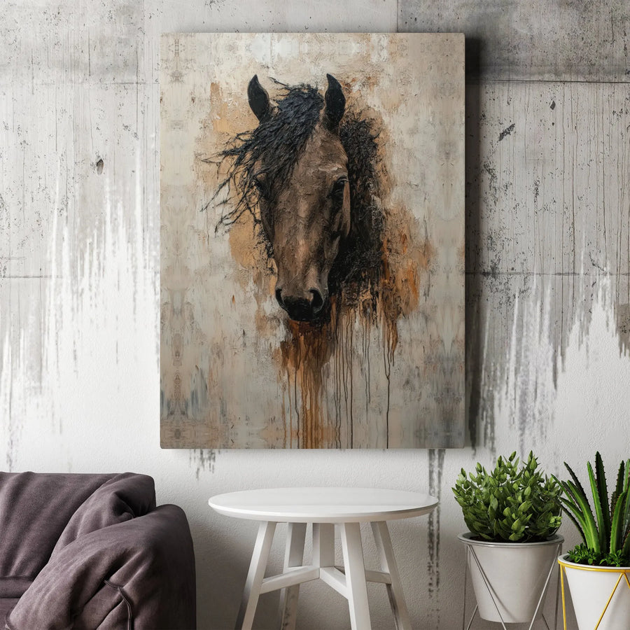 Abstract Horse Wall Art | Rustic Textured Equine Portrait | Premium Gallery Wrapped Canvas | Equestrian Home Office Decor Gift