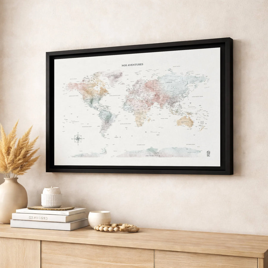 Watercolor World Map Canvas Wall Art | Modern Geographic Travel Decor | Premium Fade-Resistant Gallery Wrap | Travel Gift for World Travelers