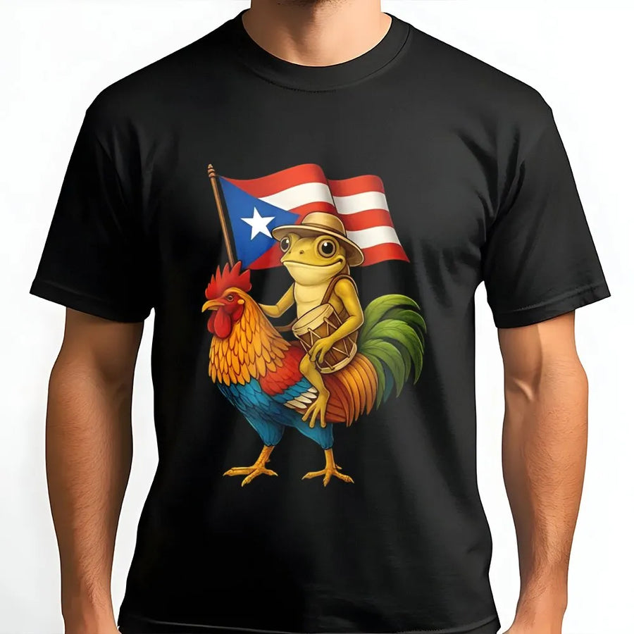 Puerto Rico Coqui Frog T-Shirt | Boricua Rooster Graphic | Premium Cotton Unisex Tee | Puerto Rican Pride Gift for Heritage Enthusiasts