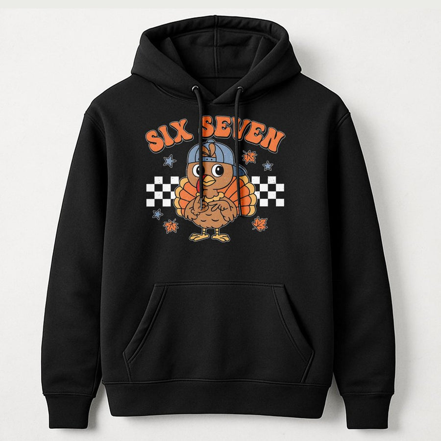 Six Seven Turkey Hoodie | Retro Thanksgiving Apparel | Soft Cotton Blend | Funny Fall Graphic Sweatshirt Gift for Kids & Teens