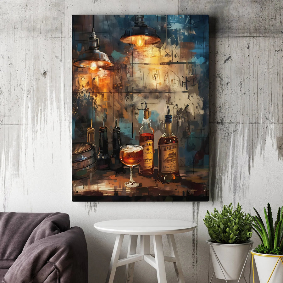 Rustic Whiskey Bar Canvas Print | Abstract Distillery Wall Art | Premium 1.25" Gallery Wrap | Industrial Home Decor Gift for Him