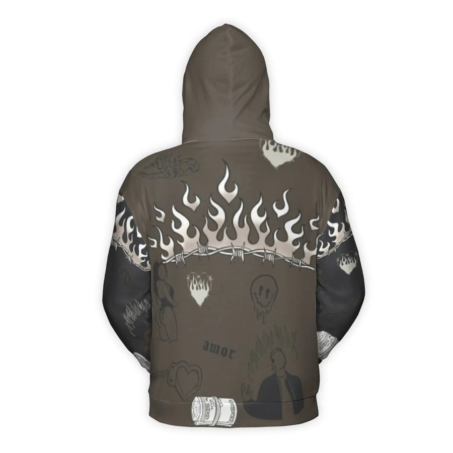 Trust No One Hoodie | Snake Handshake Flames Graphic | Premium Polyester Knit | Urban Streetwear Gift for Men and Women