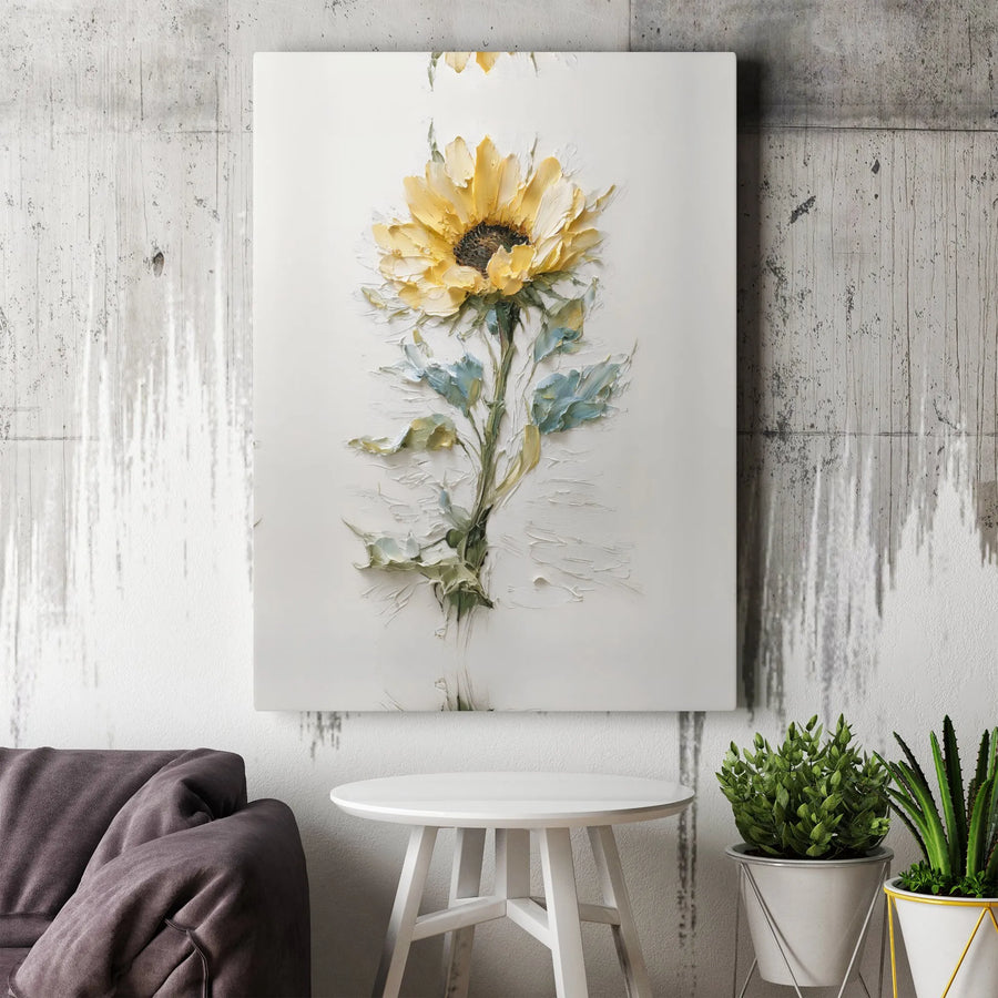 Sunflower Canvas Wall Art | Textured Impasto Style Flower Print | Premium Gallery Wrap Canvas | Botanical Home Decor Gift