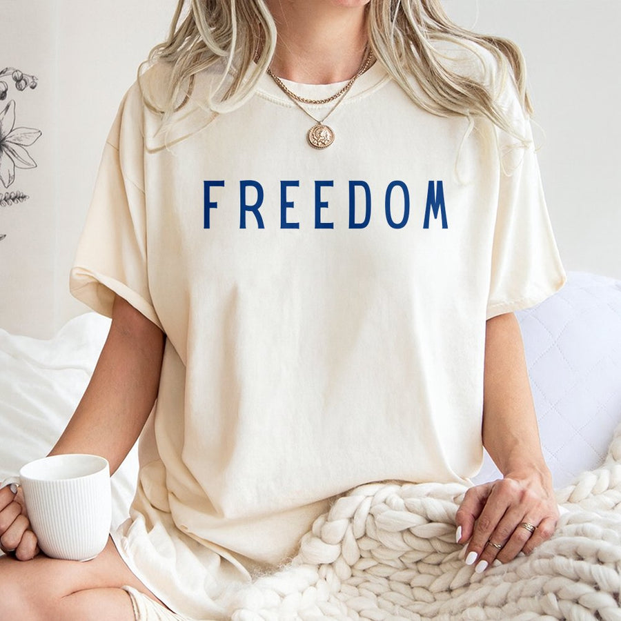 Freedom Graphic T-Shirt | Minimalist Typography Print | 100% Cotton Premium Quality | Patriotic Casual Gift for Men and Women