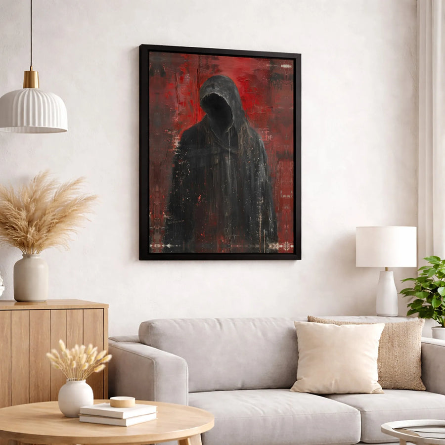 Faceless Hooded Figure Canvas Art | Abstract Dark Surrealism Print | Gallery Wrapped 1.25" Profile | Gothic Home Decor & Office Wall Art