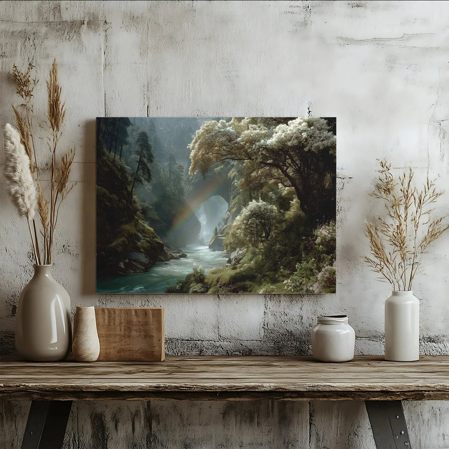 Forest River Landscape Canvas Print | Enchanting Canyon Rainbow Wall Art | Premium Gallery-Wrapped Fade-Resistant Decor | Serene Nature Home Gift
